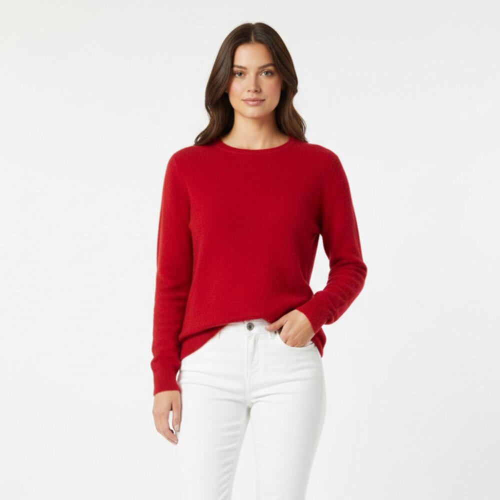 Prive’ 100% Cashmere Red‎ Long Sleeve Crewneck Sweater S